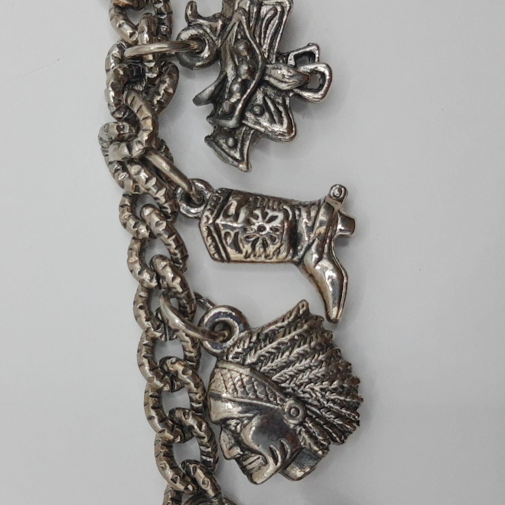 Western Southwestern Ten Charm Bracelet Boot Horse Cactus Stallion VTG *FLAWS* - Picture 7 of 17